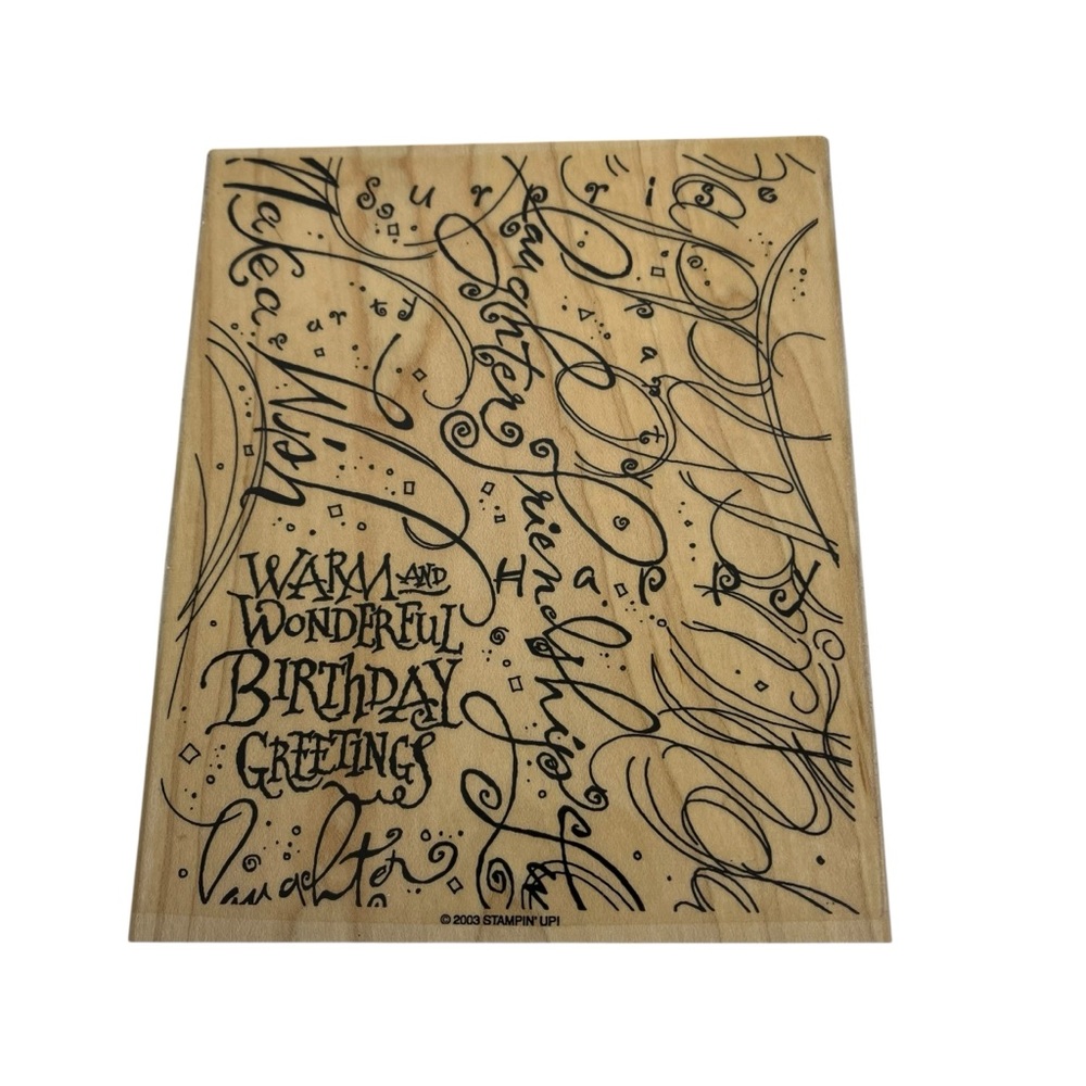 Stampin’ Up! Birthday Greetings Background Stamp Rubber Mounted on Wood
